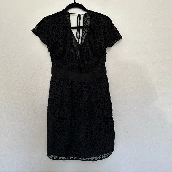 Frock! By Tracy reese women’s black velvet sheer leopard print dress size small - Picture 3 of 4